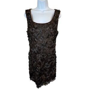 Dating Clothing Women's Brown Flower Appliqué Sleeveless Party Dress Size Large